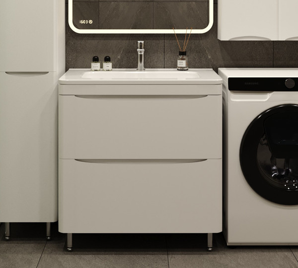 Тумба с умывальником Symbolite Бергамо мини 80 Люкс Plus 2 ящика + Каре Люкс Мини 80х35 - фото