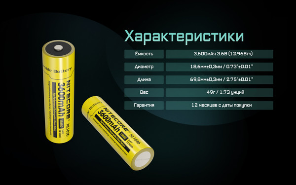 Аккумулятор Nitecore NL1836 / 349