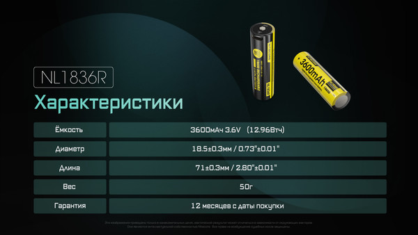 Аккумулятор Nitecore NL1836R / 589