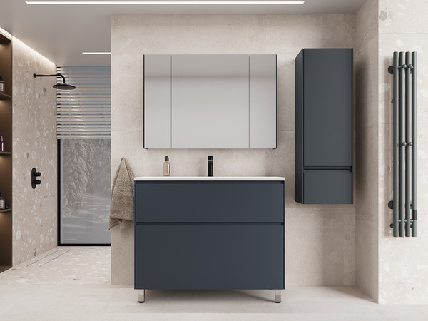 Тумба с умывальником Symbolite Лима 100 Line Plus 2 ящика + Line 100x48 - фото