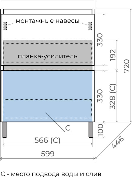 Тумба с умывальником Symbolite Манхэттен 60 Plus 2 ящика + Asti 60x45