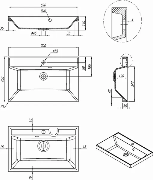 Тумба с умывальником Symbolite Манхэттен 70 Plus 2 ящика + Asti 70x45