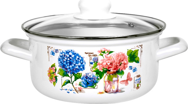 Кастрюля Лысьвенские эмали Букет гортензий / С-1510 САП2/4ЭК - фото