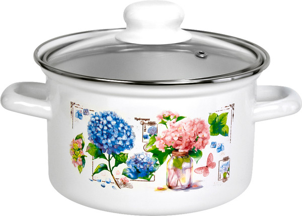 Кастрюля Лысьвенские эмали Букет гортензий / С-1610 САП2/4ЭК - фото