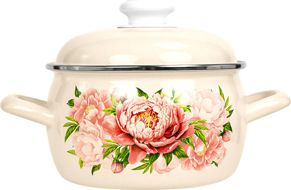 Кастрюля Лысьвенские эмали Букет пионов / С-4213 АП2/4Жм - фото
