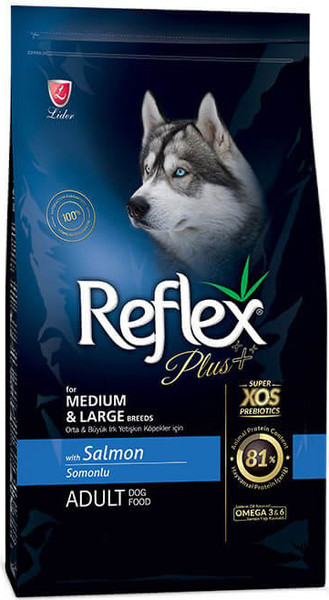 Сухой корм для собак Reflex Plus Для взрослых собак средних и крупных пород с лососем - фото
