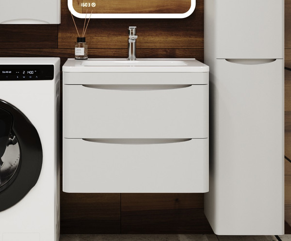 Тумба с умывальником Symbolite Бергамо мини 60 Люкс Plus 2 ящика + Каре Люкс Мини 60х35 - фото