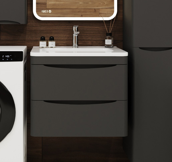 Тумба с умывальником Symbolite Бергамо мини 60 Люкс Plus 2 ящика + Каре Люкс Мини 60х35 - фото