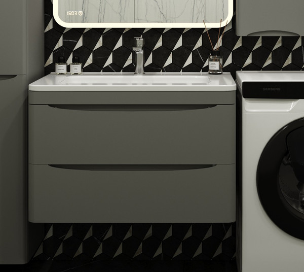 Тумба с умывальником Symbolite Бергамо мини 80 Люкс Plus 2 ящика + Каре Люкс Мини 80х35 - фото