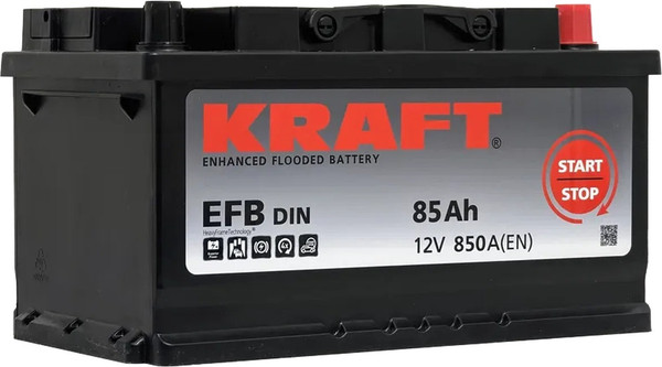 Автомобильный аккумулятор KrafT EFB 85 R низкий / EFB-L4B. - фото