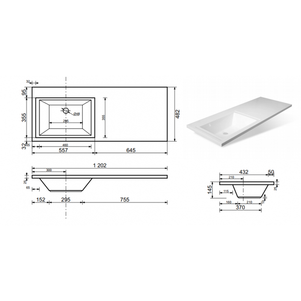 Тумба с умывальником Symbolite Даллас 120 Люкс Plus + Estetus Даллас 120x48