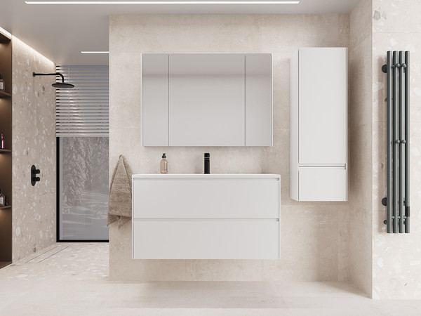 Тумба с умывальником Symbolite Лима 100 Line Plus 2 ящика + Line 100x48 - фото