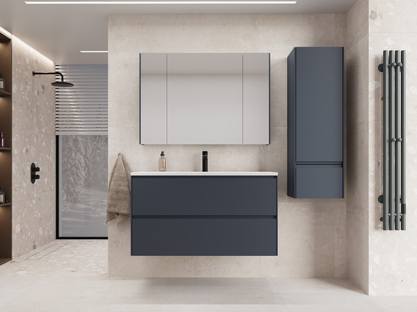 Тумба с умывальником Symbolite Лима 100 Line Plus 2 ящика + Line 100x48 - фото