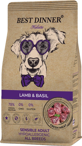 Сухой корм для собак Best Dinner Holistic Adult Sensible Hypoallergenic All Breeds Lamb&Basil - фото