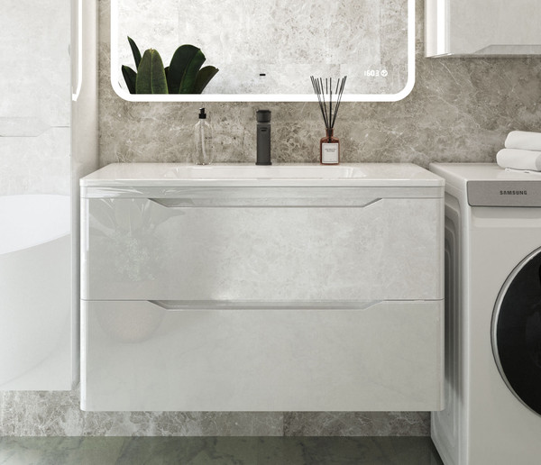 Тумба с умывальником Symbolite Марелла 90 Люкс Plus 2 ящика + Марелла Люкс 90х40 - фото