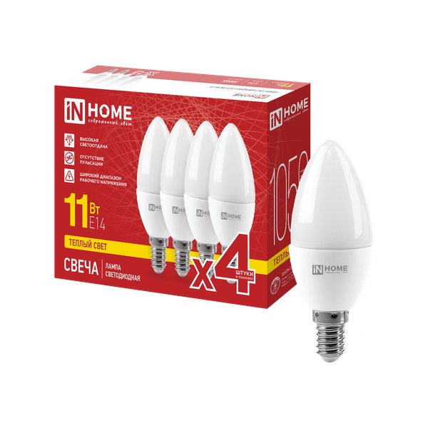 Лампа INhome LED-СВЕЧА-VC 11Вт 230В Е14 3000К 1050Лм / 4690612063102