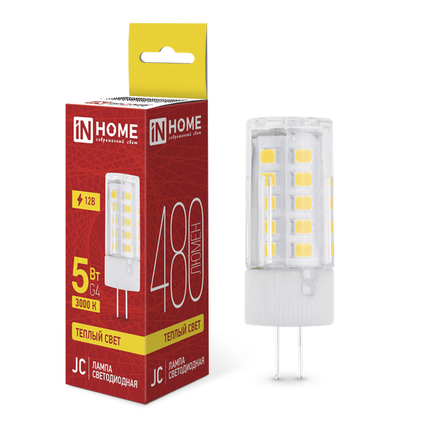 Лампа INhome LED-JC 5Вт 12В G4 3000К 480Лм / 4690612059013 - фото