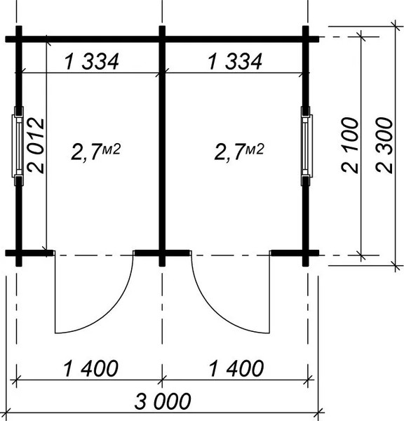 Хозблок деревянный Вирабуд 3x2.3 два блока