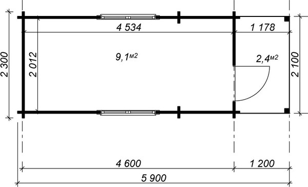 Хозблок деревянный Вирабуд 6x2.3 с крыльцом