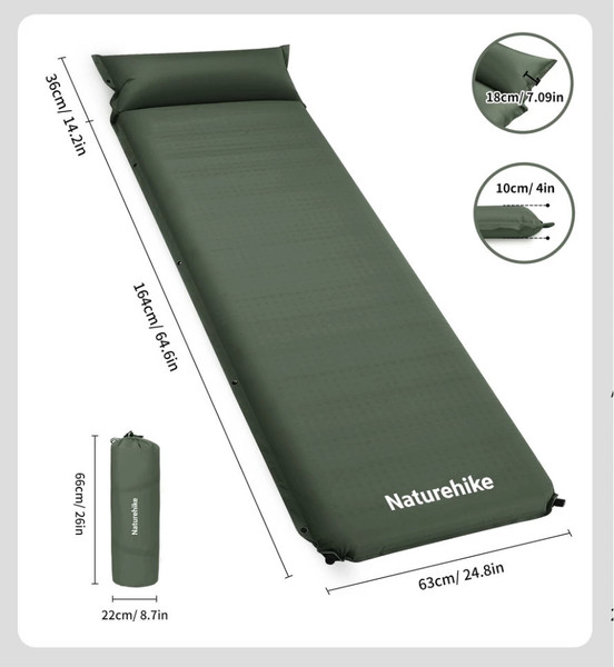 Туристический коврик Naturehike 200х63х10см / CNK2450WS020-AGR