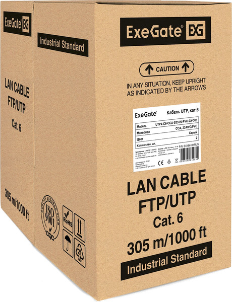 Кабель ExeGate UTP4-C6-CCA-S23-IN-PVC-GY-305 UTP / EX186134RUS - фото