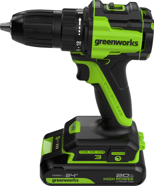 Аккумуляторная дрель-шуруповерт Greenworks DD345 бесщеточная 24V / 3708307CUA