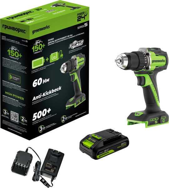 Аккумуляторная дрель-шуруповерт Greenworks DD560 / 3708407CUA - фото