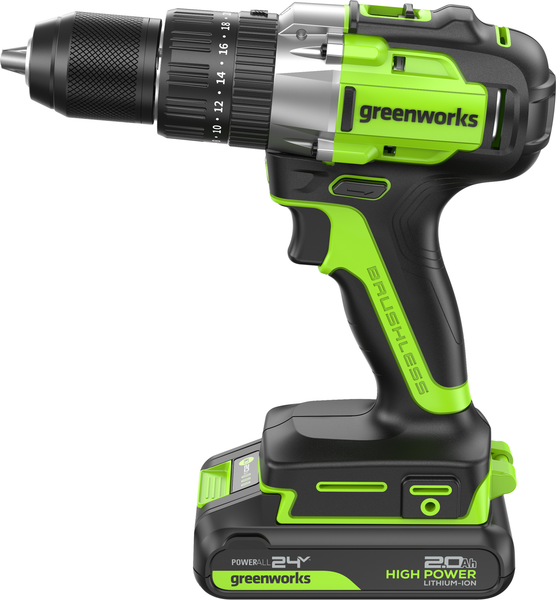 Аккумуляторная дрель-шуруповерт Greenworks GD24DD60 бесщеточная 24V / 3704107CUA