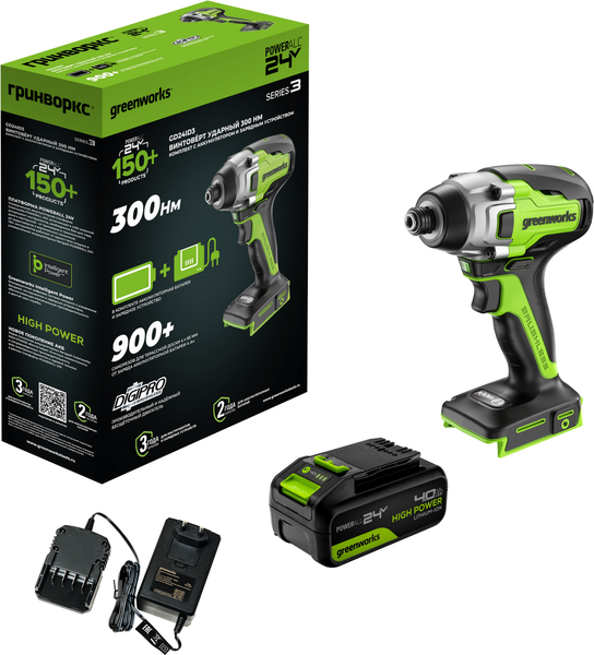 Аккумуляторный шуруповерт Greenworks GD24ID3 бесщеточный 24V / 3802807CUB