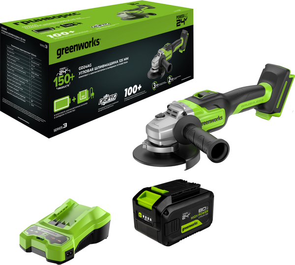 Угловая шлифовальная машина Greenworks GD24AG бесщеточная 24V / 3200207CUH