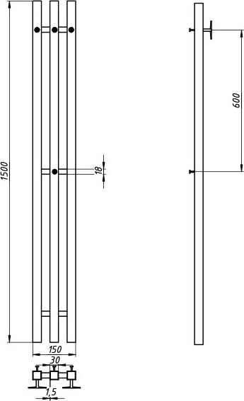 Полотенцесушитель электрический GRANULA Квадро Вертикаль 15х150