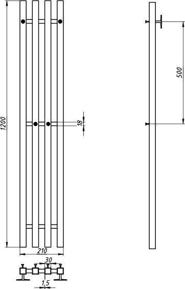 Полотенцесушитель электрический GRANULA Квадро Вертикаль 21х120
