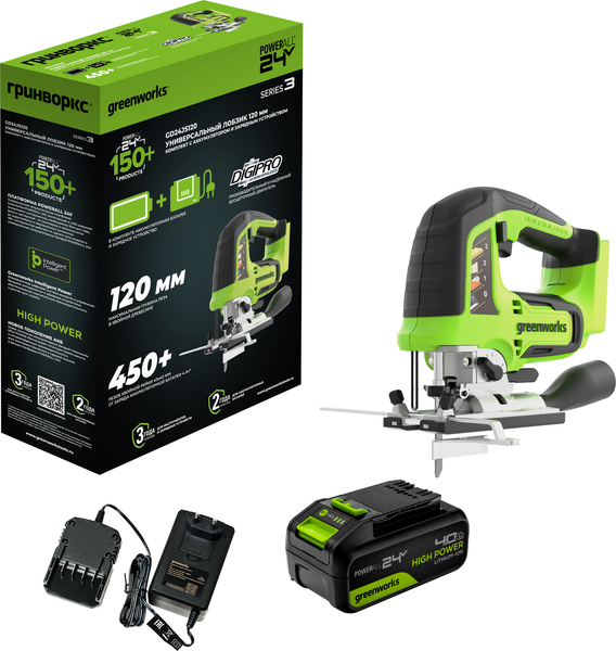 Электролобзик Greenworks GD24JS120 бесщеточный 24V / 3601407CUB