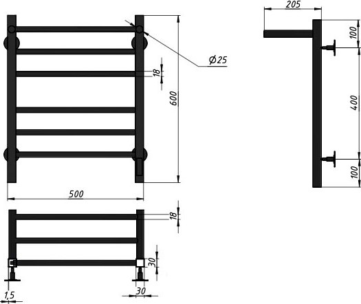 Полотенцесушитель электрический GRANULA Квадро Сплит 50х60