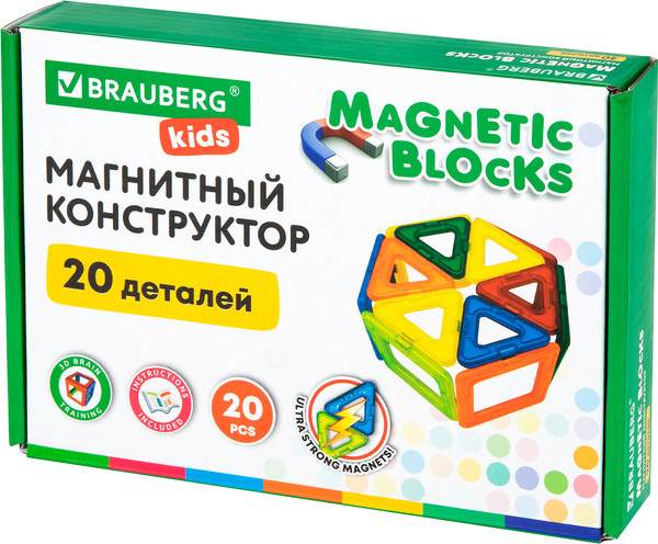 Конструктор магнитный Brauberg Kids Magnetic Blocks / 665718 - фото