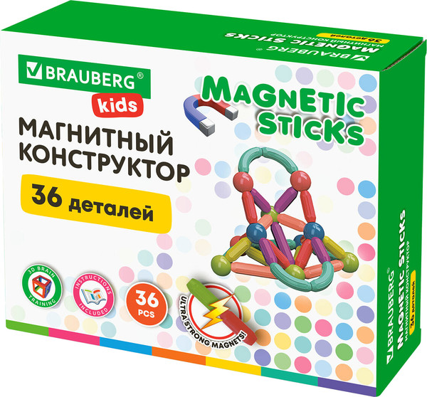 Конструктор магнитный Brauberg Kids Magnetic Sticks / 665721 - фото