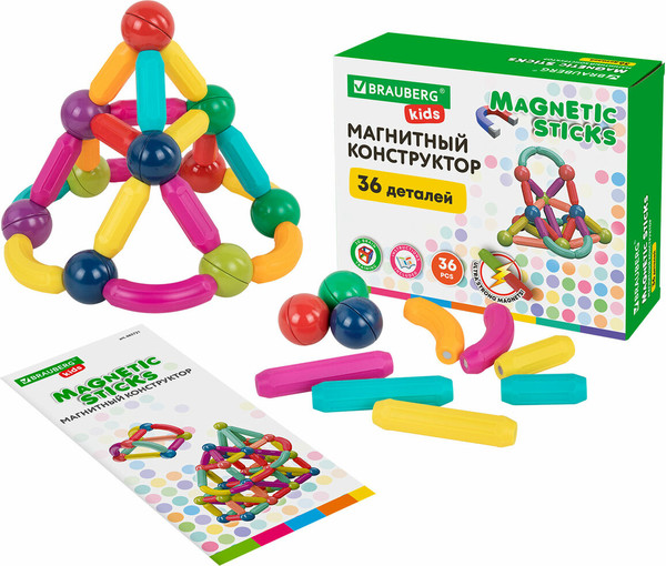 Конструктор магнитный Brauberg Kids Magnetic Sticks / 665721