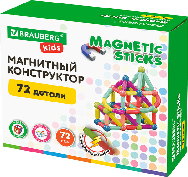 Конструктор магнитный Brauberg Kids Magnetic Sticks / 665722 - фото
