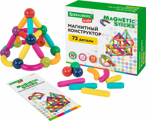 Конструктор магнитный Brauberg Kids Magnetic Sticks / 665722