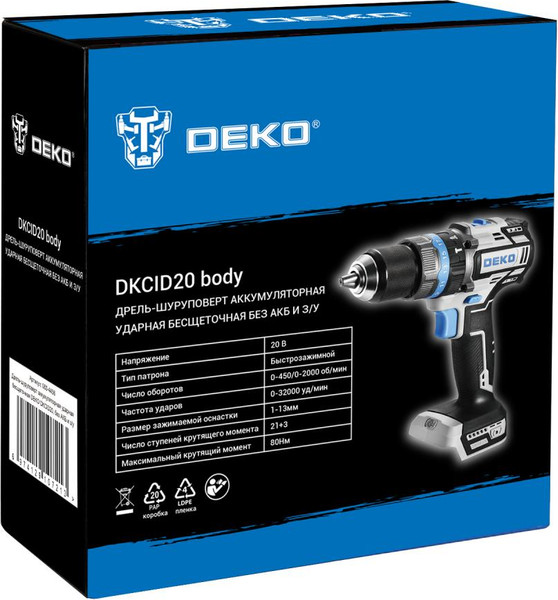 Аккумуляторная дрель-шуруповерт Deko DKCID20 / 063-4456
