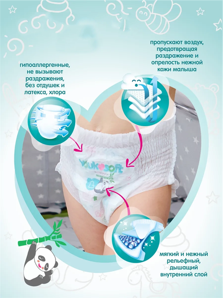Подгузники-трусики детские Youkosoft Ультратонкие премиум 12-17 XL
