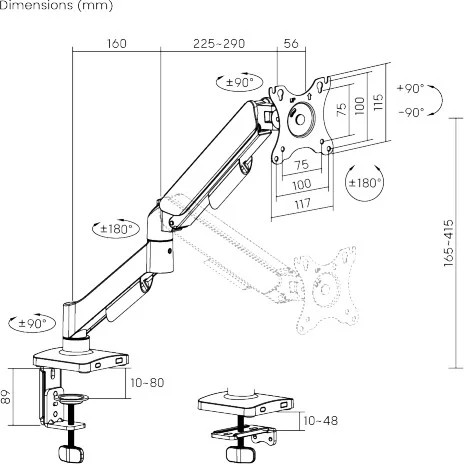 Кронштейн для монитора Ergosmart Power Black Light