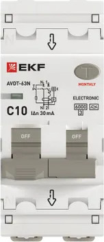 Дифференциальный автомат EKF PROxima АВДТ-63N 1P+N AC / D63N26E10C30