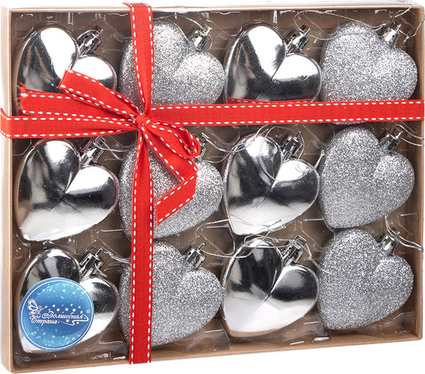 Набор елочных игрушек Волшебная страна Сердце серебряное / 110448 - фото