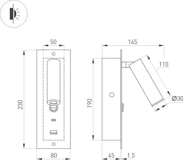 Спот Arlight SP-BED-CHARGE-BUILT-S80x230-3W Warm3000 BK / 046880