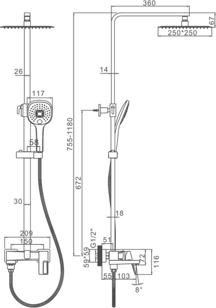 Душевая система со смесителем Ledeme L2492