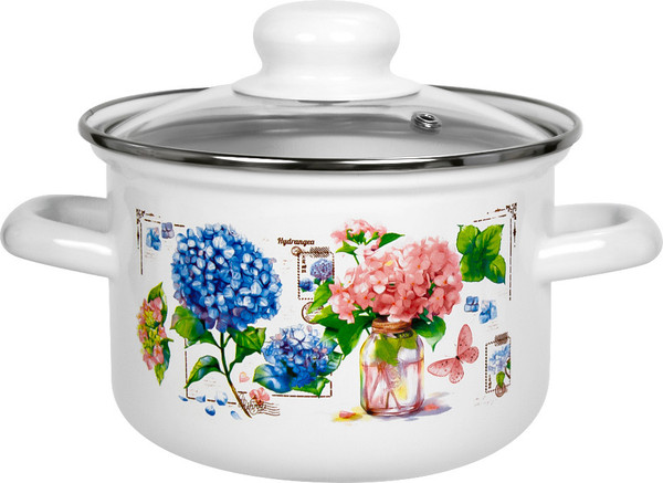 Кастрюля Лысьвенские эмали Букет гортензий С-1608 САП2/4ЭК - фото