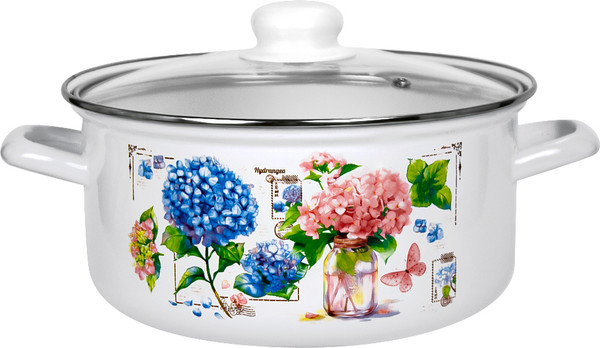 Кастрюля Лысьвенские эмали Букет гортензий С-1515 САП2/4ЭК - фото