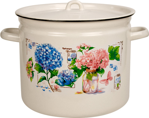 Кастрюля Лысьвенские эмали Букет гортензий С-1621/4ЖмЭК - фото