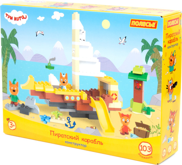 Конструктор Полесье Макси Три кота. Пиратский корабль / 94920 - фото